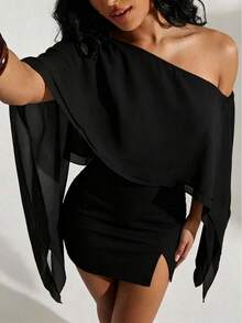 Women's Sexy Cool High-Waisted Fitted A-Line Mini Skirt, Side Slit Design, Suitable For Summer Music Festivals, Rave Parties, Bars And Nightclubs - Black - View 2