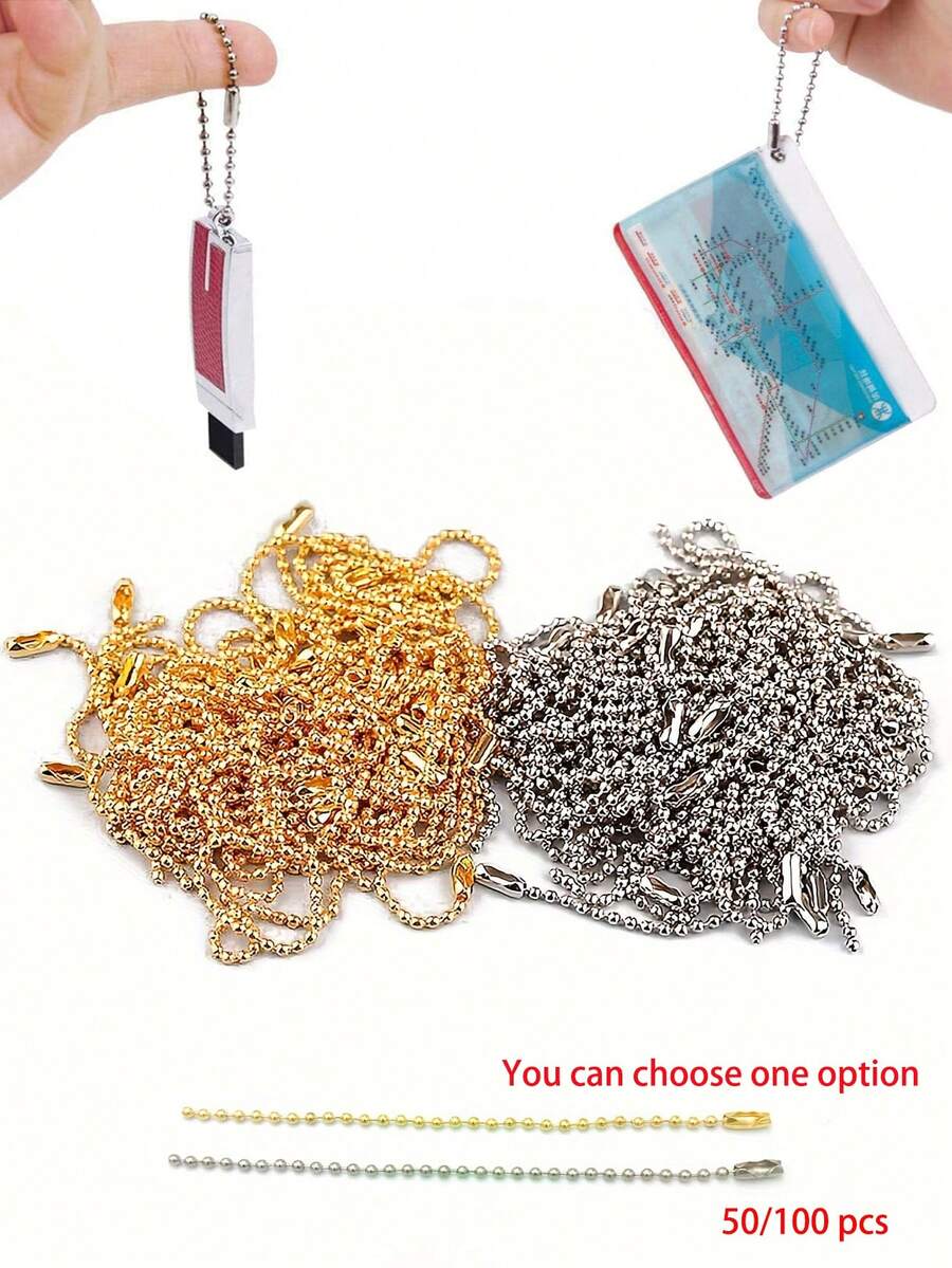 50/100pcs 4.72 Inch Alloy Ball Chain, Can Choose 50pcs Gold Or 50pcs Silver - Bead Necklace - View 1