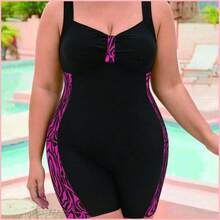 Swim SPRTY Traje de baño de una pieza para mujer de talla grande, con estampado aleatorio de parchwork negro sin mangas, adecuado para la playa, la piscina, el yate - Multicolor - Ver 10