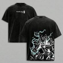 Kafka Hibino N.º Camiseta 8, Ropa Interior de Algodón Grueso, Camiseta Vintage Lavada con Doble Estampado, Ropa Urbana Unisex de Talla, Gráfico de Anime y Manga para Fanáticos d - Negro - Ver 1