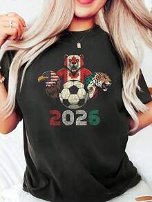 Camiseta de hincha de la Copa Mundial 2026 celebrada en EE.UU., Canadá y México. Modelo unisex para amantes del fútbol y un regalo ideal para los aficionados.Blusas para mujer - Negro - Ver 2
