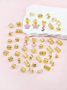 45pcs Flower Wave Hair Rings With Colorful Butterflies And Camellias - Multi-Shape Adjustable Hair Bands, Women's Dreadlock Garden Accessories - Gold - View 4