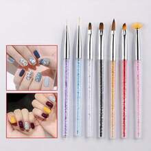 7PCS Nail Art Brush Set With Sparkly Crystal Handles, Detailer, Flat, Fan And Sculpting Brushes For Painting, Detailing, Blending And Creating Intricate Nail Art Designs - Multicolor - View 8