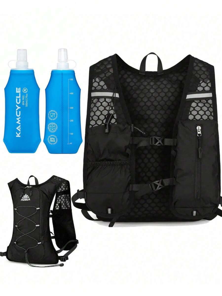 Running Vest Baclkpack With 1pc Water Bottle, Camel Hydration Backpack With 1pc 500ml Soft Flask, Lightweight, Women & Men's Running Hydration Vest - Black With 1 500ml Water Bottle - View 1