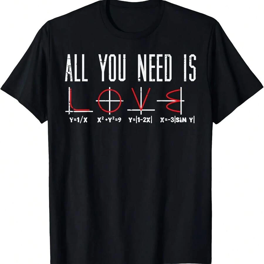 All You Need Is Love Valentine's Day Math Algebra Men Women Unisex T-Shirt Summer Streetwear Tops Printed On Demand Men's T-Shirt - 彩色 - 查看 1