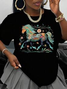 Camiseta Blanca con Diseño de Corazón y Huella de Pata de Gato para Mujer, Corte Holgado Casual, Camiseta Gráfica Unisex, Ropa de Calle a la Moda, Top de Verano, Regalo para Amantes de los G - Negro - Ver 1