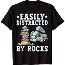 Camiseta divertida para hombre EASILY DISTRACTED BY ROCKS, camiseta para mujer, ropa de calle de verano, camiseta de gran tamaño, humor ironico, Weirdcor, sarcástico, hilarante - Multicolor - Ver 1