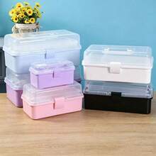 1 Plastic Three-Layer Storage Box, Multi-Purpose Storage Box, Household Folding Toolbox, Portable Art And Craft Box, Sewing Supplies Sorting And Organizing Box, Medicine Box - Pink - View 8