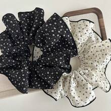 Korean-Style Fabric Floral Large Scrunchie, Elegant Polka Dot Edged Hair Tie,Stylish Versatile Hair Flower Accessory, Dot Pattern Polyester Scrunchie - Multicolor - View 2