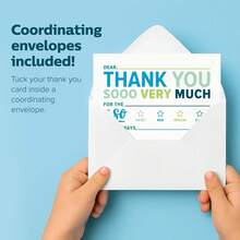 ThreeKin Collective Kids Fill-In-The-Blank Thank You Cards With White Envelopes, Double-Sided Postcards | Fun & Colorful Design For Birthday, Holiday And Other Occasions - Blue - View 2