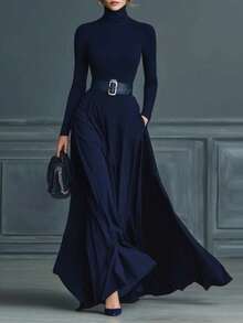 REFRESH YOUR WARDROBE NOW! Women's Autumn-Winter Dress, Long Sleeve, High Neck, Fitted Waist, Solid Color, Full Skirt, Sharp Effect, Elegant, Best Seller, Date - 白色 - 查看 8