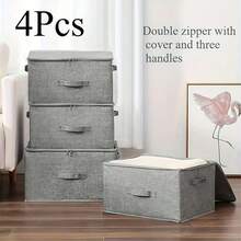 4pcs, Extra-Large Foldable Cationic Storage Box, Waterproof Storage, Bed Sheet Organizers, Foldable Storage And Organization Boxsuitable For Wardrobes, Bedrooms, Kitchens, Books, Multi-Functional Storage And Organization Box(Dual Zippers, 3 Handles) - 4pcs - View 2