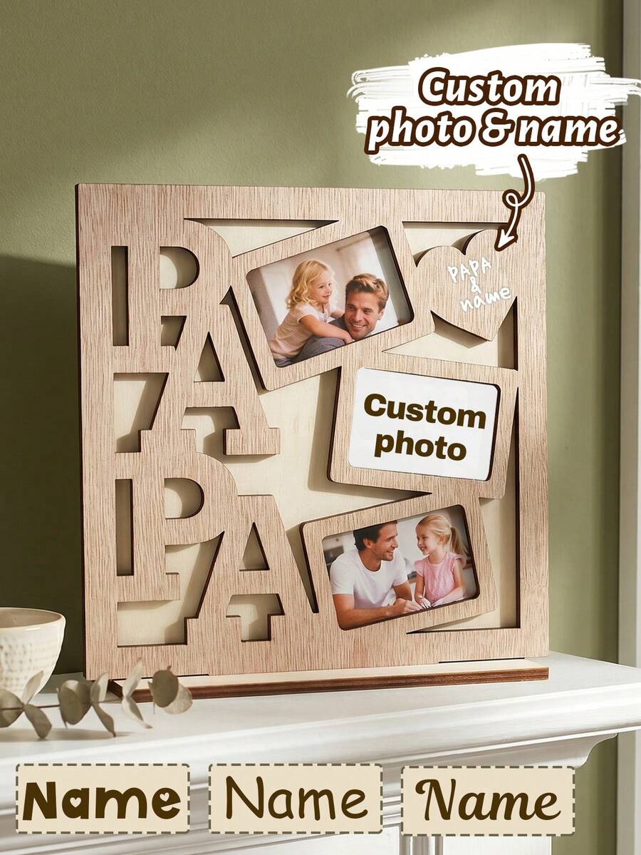 1 pieza/2 piezas Letreros de mesa personalizados con foto de papá, decoraciones de escritorio de estilo familiar cálido, adecuadas para estanterías de la sala de estar y exhibiciones de oficina, regalos personalizados para el Día del Padre, decoraciones de soporte de fotos personalizables, un regalo único para papá. - Estilo A - Ver 1