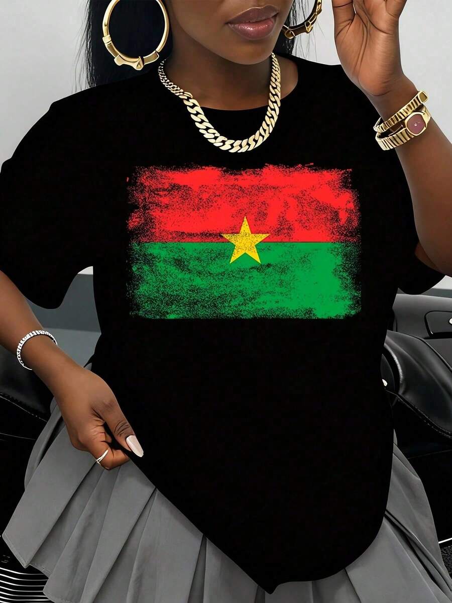 Camiseta Negra con Diseño de la Bandera de Burkina Faso para Mujeres y Hombres, Ropa Casual Unisex, Prenda de Orgullo Nacional, Regalo para el Día de la Independencia y Eventos Culturales - Negro - Ver 1