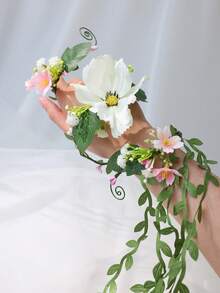 1pc Artificial Flower Arm Corsage, Long Draping Floral Garland With Green Leaves, Suitable For Bridal Wedding Accessories And Photography - Multicolor - View 2