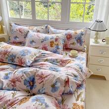 3-Piece Floral Duvet Cover Set, 100% Polyester, Soft & Breathable, Zipper Closure, Suitable For Bedroom, Hotel, Holiday Gift, Made In China - Blue - View 7