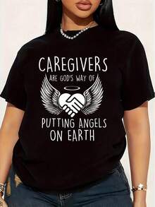 Cuidadores son la forma de Dios de enviar ángeles - Camiseta unisex negra de algodón y poliéster para cuidadoras, talla grande, 1 pieza, divertida, con estampado gráfico, manga corta, novedo - Negro - Ver 1