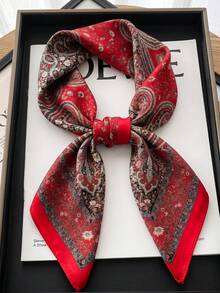 1 buah Syal Persegi Wanita Motif Paisley & Kacang Mete Ukuran 70*70cm, Modis & Serbaguna, Cocok Untuk Pemakaian Sehari-hari, Aksesori, Liburan - Merah - View 3