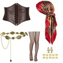 Juego de accesorios de disfraz de pirata de 1/15/16 piezas, que incluye pañuelo para la cabeza, cinturón de cuero, cadena de cintura dorada vintage, medias de red, anillo para el cabello, adecuado para juegos de rol festivos, carnaval, fiesta y mascarada, disfraz festivo y estilo de moda diario - Multicolor - Ver 12
