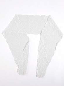 1 pieza Chal de encaje floral para mujer, diseño elegante de malla transparente con bordado de volantes, adecuado para blusas y uso diario - Bordado con borde ondulado - Ver 6