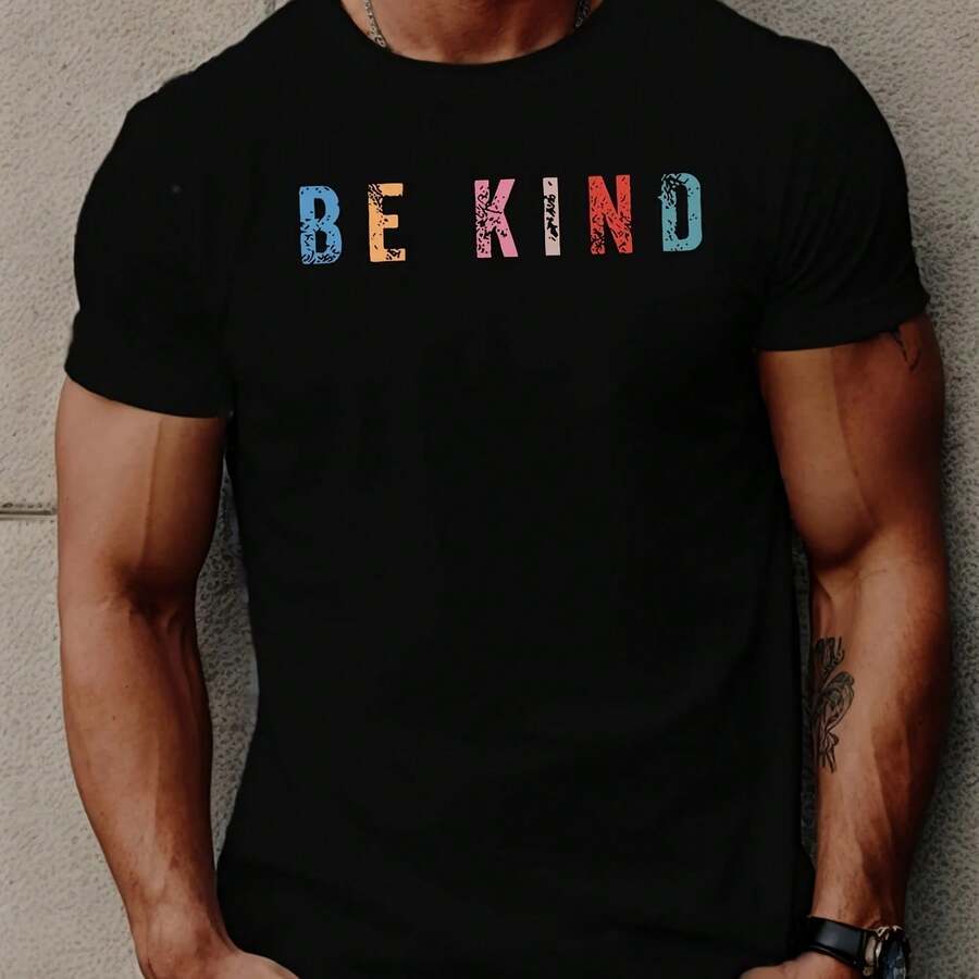Sé amable con los demás, camiseta estampada, camiseta para hombre, camiseta informal de verano de manga corta - Multicolor - Ver 1