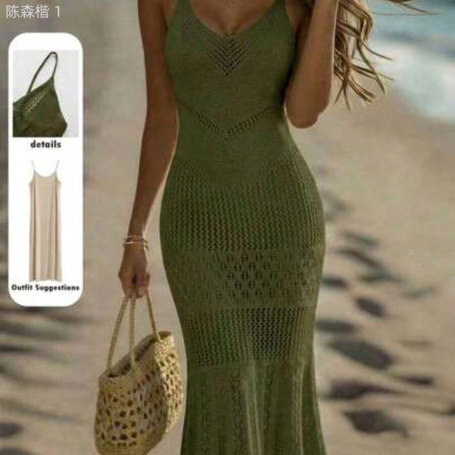 Women Sweater Dresses - Military Green - View 1