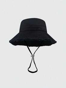 1pc Women's Solid Color Dopamine Fashion Casual Hat With Rope, Frayed Edge Distressed Bucket Hat, Spring Summer Autumn Outdoor Korean Style Couple Student Minimalist UV Protection Sun Hat - Multicolor - View 17