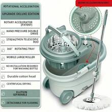 Set Of Spin Mop And Bucket, Designed For Bathroom Use, Suitable For School Restrooms, Featuring A 360° Spinning Mop Bucket System That Includes Three Microfiber Mop Replacement Heads And An Adjustable Handle For Effective Floor Cleaning - 黑色和紅色折疊 - 查看 6