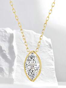 KAHOOT Minimalist Fashion Versatile 925 Sterling Silver 2ct Marquise Moissanite Necklace, Suitable For Party, Unisex Holiday Gift - Gold - View 3