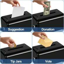 Polmart Tip _ Donation _ Suggestion _ Business Card Collection Box With Lock (Black) - White - View 4