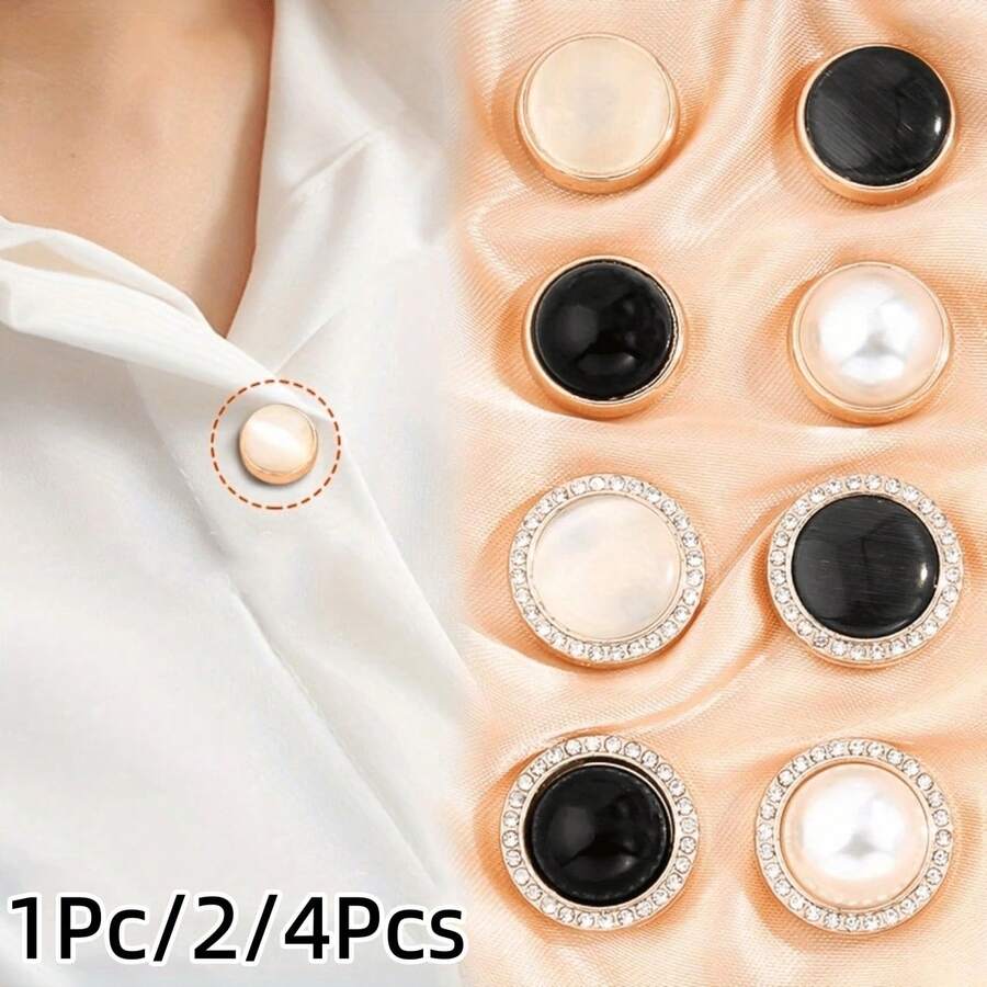 1 件/2 件/4 件防闪光磁性隐形珍珠纽扣开合,女式领口防闪光磁性夹扣,围巾夹,仿珍珠和水钻款式,服装装饰配件 - 彩色 - 查看 1