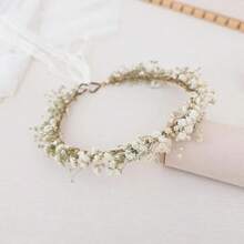 Boho Style Artificial Baby's Breath Flower Crown Imitation Floral Wreath For Wedding Festival - White Green - View 5