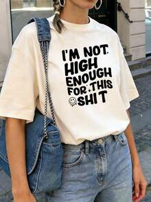 Summer New Arrival Simple Fashion Printed Casual Round Neck Short Sleeve T-Shirt, Versatile Stylish T-Shirt For Women - Light Apricot Color - View 3