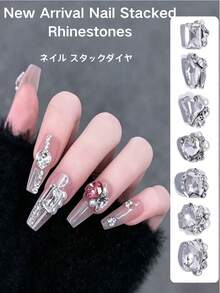 5pcs Popular Nail Art Crystal Rhinestones 3D Round Pigeon Egg Right Angle Finished Rhinestone Ball Asymmetrical Heart Rectangular Handmade Pearl Inlaid Nail Decoration Accessories, Nail Art Parts Nail Charms - 彩色 - 查看 2
