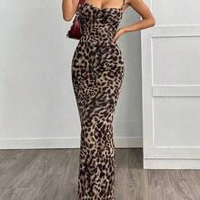 xuehuamaoyi02   Vestido informal de verano con estampado de leopardo en tono tostado para mujer - Multicolor - Ver 7