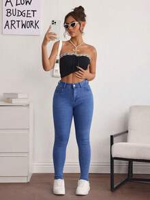 Women's Skinny Jeans With A Figure-Enhancing Design - 中藍 - 查看 6