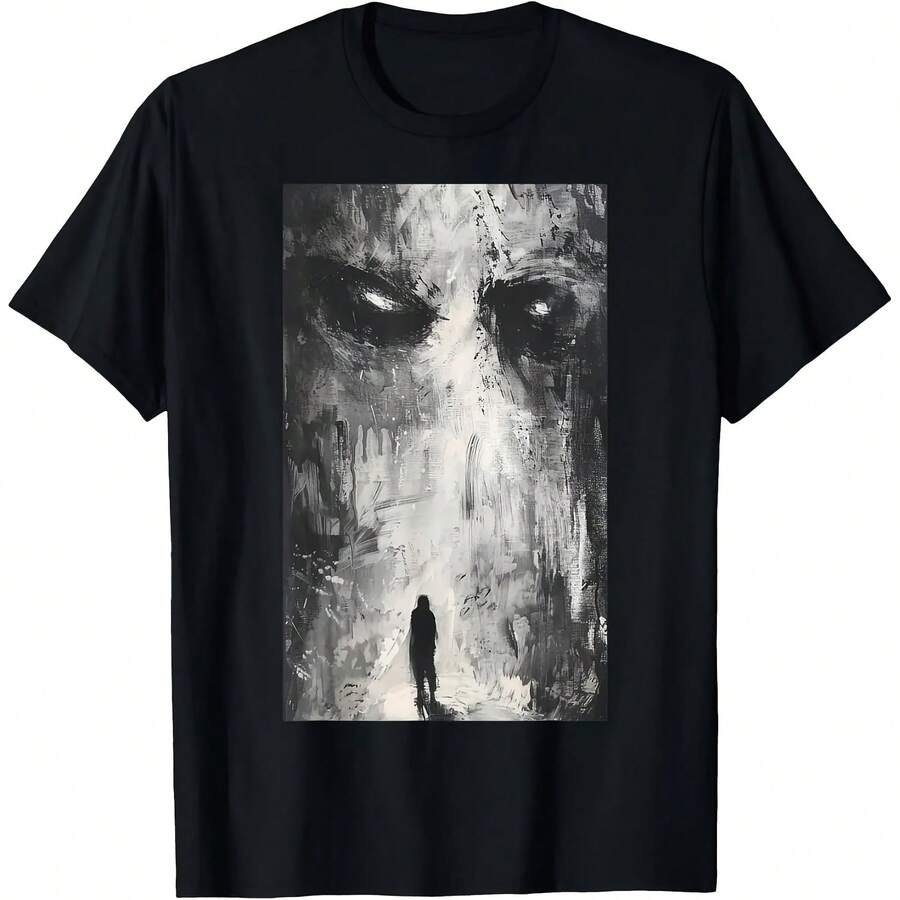 Camiseta gótica de arte de terror para hombre, camiseta informal holgada de algodón con estampado gráfico de camino de demonio oscuro estético Grunge malvado, ropa para hombre - Multicolor - Ver 1