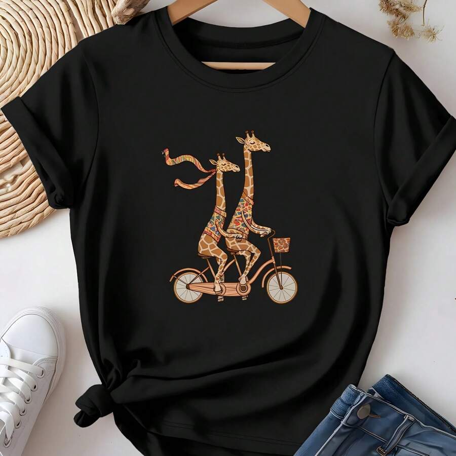 Women's Casual Short Sleeve Crew Neck T-Shirt, Vibrant Geometric Print Cycling T-Shirt, Summer Clothing For Women - 彩色 - 查看 1