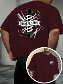 Camiseta de manga corta personalizada y moderna, con estampado de herramientas de barbero en la parte delantera y trasera, estilo vintage de ropa de trabajo, adecuada para barberos y peluque - Negro - Ver 6
