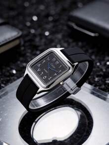 1pc Elegant Vintage Men's Quartz Watch, Square Dial With Arabic Numerals, Premium Alloy Case, Silicone Strap, Fashionable And Minimalist, Suitable For Daily Commute, Office, Casual And Sports, Perfect Match For Modern Casual Attire, Ideal For Travel, Work, Party And Wedding, Great Gift For Boyfriend, Brother, Friend And Family, Perfect For Birthday, Anniversary, Valentine's Day And All Special Occasions, Exquisite Wrist Accessory - Black - View 2