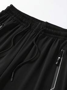 Women's Solid Black Straight Leg Pants With Drawstring Elastic Waist And Zipper Pockets, Casual Everyday Trousers - Black - View 7