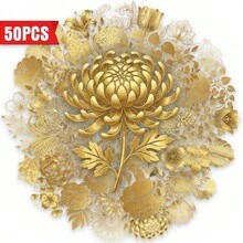 50pcs New European Style Gold Plant & Flower PET Transparent Stickers, DIY Scrapbook Decorative Decals - Multicolor - View 1