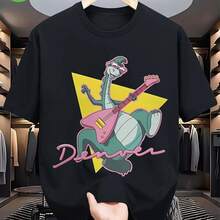 Camiseta Retro de Mujer con Estampado Musical de Denver para el Año Nuevo 2026 - Estilo Banda de los 80, con Dinosaurios Verdes y Guitarra Eléctrica Rosa - Multicolor - Ver 1