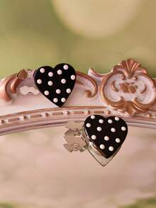 1PC/2PCS Elegant Polka Dot Heart Button Covers, Shirts Button Cover Clip On Button Covers Fashion Crystal Cufflinks Cover - Black - View 8