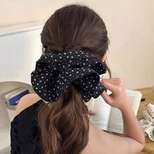 Korean-Style Fabric Floral Large Scrunchie, Elegant Polka Dot Edged Hair Tie,Stylish Versatile Hair Flower Accessory, Dot Pattern Polyester Scrunchie - Multicolor - View 6