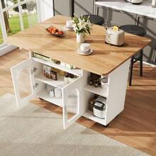 Kitchen Island, Modern Kitchen Island, Kitchen Cabinet, Removable Serving Trolley, Sideboard, Dining Trolley With Wood Grain, Sideboard, Multifunctional Dining Table With Storage Space, Black - White - View 3