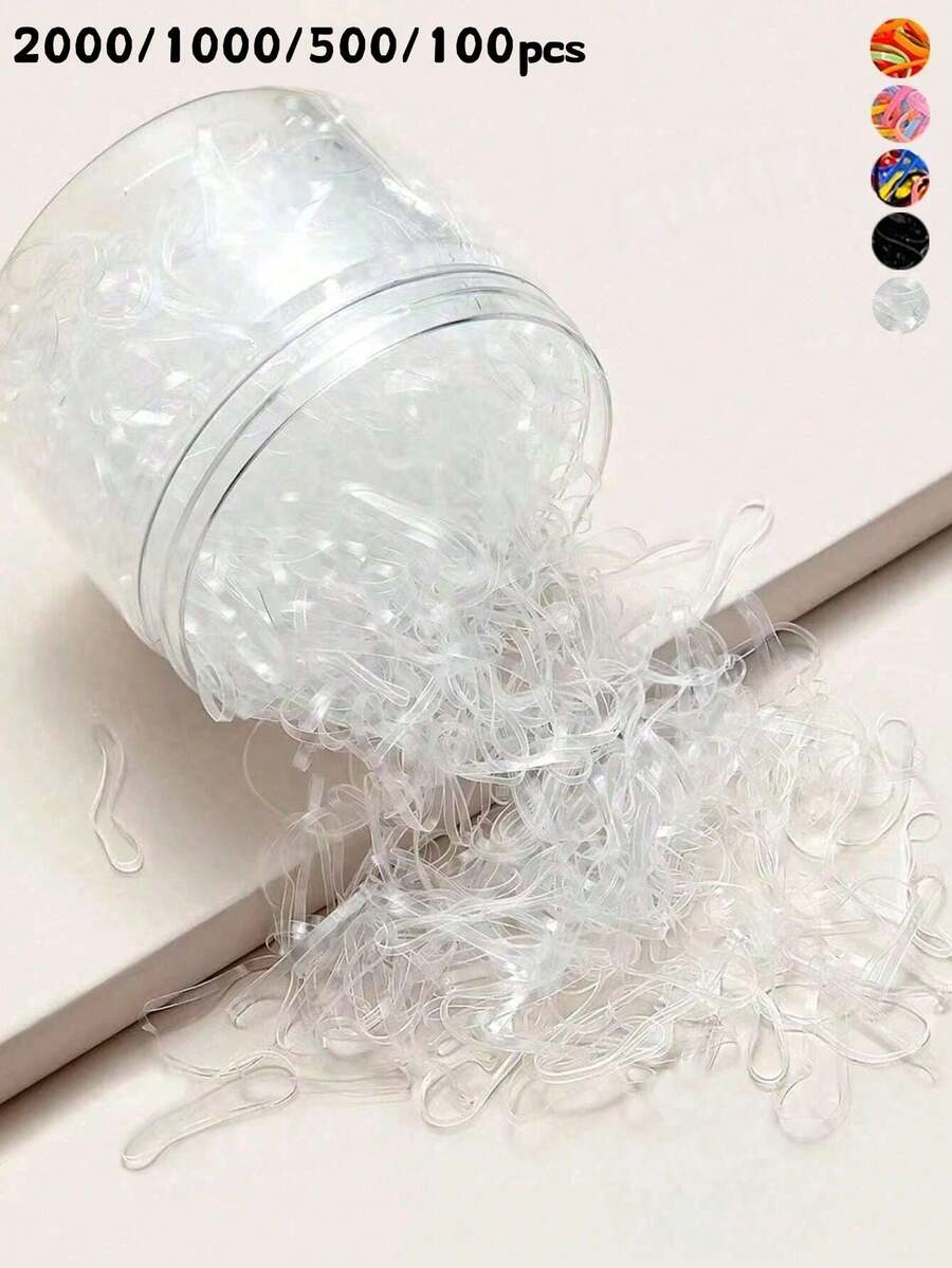 2000/1000/500/100入 透明小彈力髮圈,小號一次性橡皮筋,可愛髮圈,日常使用,馬尾髮飾 - 無色 - 查看 1
