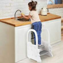 RONIPIC - Taburete de 2 escalones para niños pequeños Taburete Antideslizante para mostrador de Cocina Inodoro para baño Taburete de baño y ayudante de Cocina con pasamanos - Gris - Ver 5