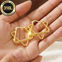 High-Quality Golden Anti-Fade Stainless Steel Dangling Earrings,Hypoallergenic 316L Ear Post , Fashionable Designer Unique Shapes Jewelry Earrings - A - View 6