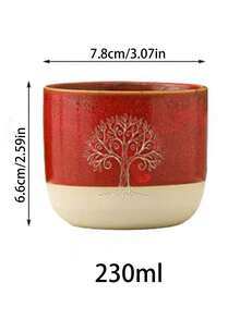 1pc Vintage Kiln-Changed Tree Of Life Ceramic Cup, Saudi Coffee Cup, Handmade Textured Premium Finish, Multiple Colors Available, Large Capacity Water Cup Mug, Exotic Totem Design, Suitable For Middle Eastern Home Style, Great For Tea And Coffee, Practical And Beautiful - Multicolor - View 6